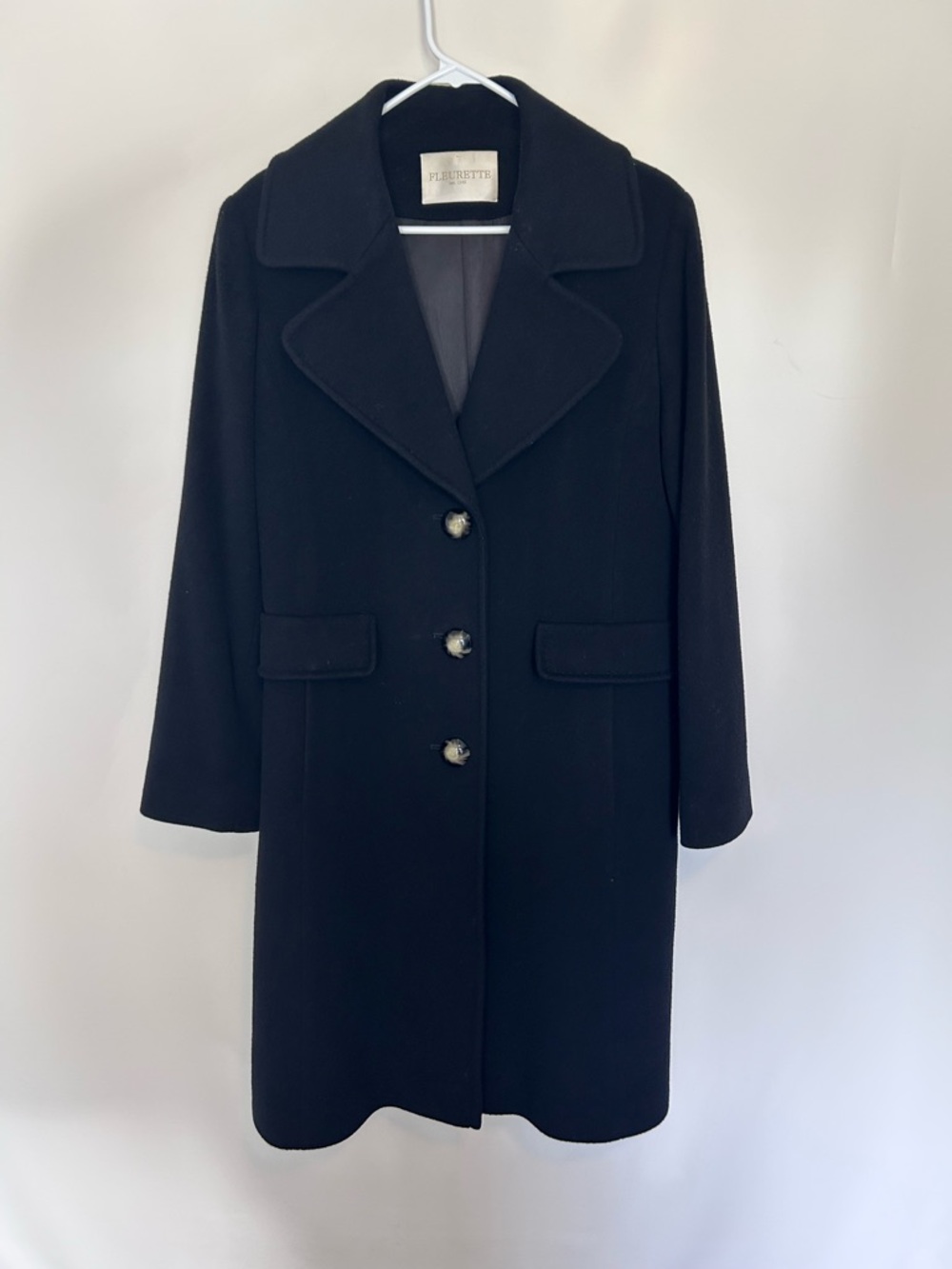Fleurette black wool and cashmere button-front longline‎ winter coat | Size 12